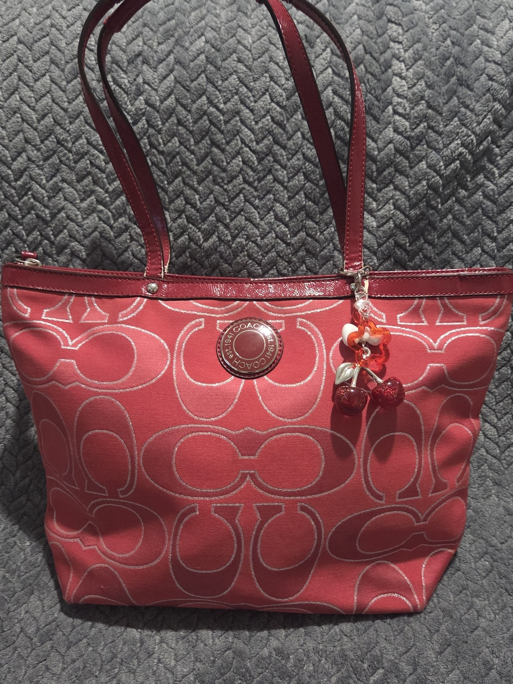 Coach Taylor Red Signature Tote Bag F22121 Zip Shoulder Handbag - Flawed Straps